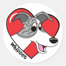 Cartoon I Love my Whippet Round Sticker