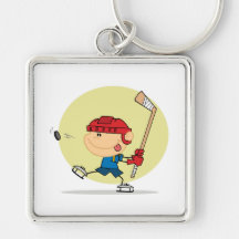 cartoon kid playing ice hockey design keychains