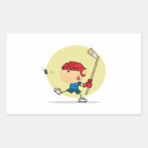 cartoon kid playing ice hockey design rectangle sticker