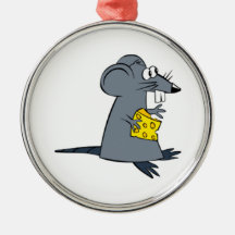 Cartoon Mouse with Cheese Christmas Ornaments