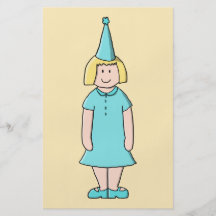 Cartoon of a girl dressed for a birthday party. flyer design