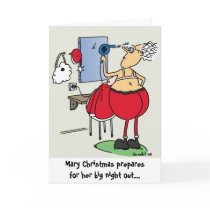 Cartoon of Mary Christmas dressing up as Santa cards