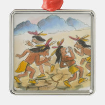 Cartoon of Native American men performing rain Christmas Ornament