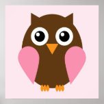 Cartoon Owl Children's Wall Art {Pink} Poster