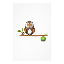 Cartoon Owl on Branch Stationery Paper