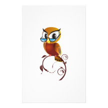 Cartoon Owl on Branch Stationery Paper
