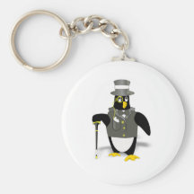 Cartoon Penguin Wearing a Tuxedo Keychains