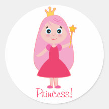 Cartoon Princess Round Stickers