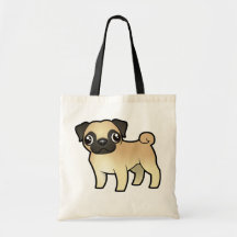 Cartoon Pug Tote Bags