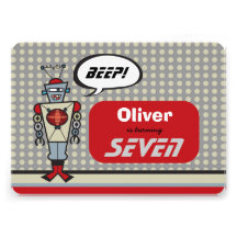 Cartoon Retro Robot Cute Kids Boy Birthday Party Announcement
