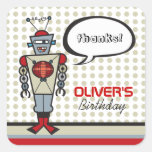 Cartoon Retro Robot Cute Kids Boy Birthday Party Square Sticker