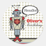 Cartoon Retro Robot Cute Kids Boy Birthday Party Round Stickers