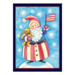 Cartoon Santa Claus American Flag Teddy Bear Custom Invite