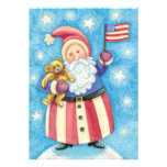 Cartoon Santa Claus American Flag Teddy Bear Party Personalized Announcements
