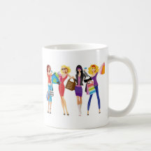 CARTOON SHOPPING GIRLS VECTORS FASHION STYLE FUN F COFFEE MUGS