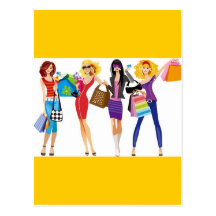 CARTOON SHOPPING GIRLS VECTORS FASHION STYLE FUN F POST CARDS