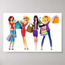 CARTOON SHOPPING GIRLS VECTORS FASHION STYLE FUN F POSTERS
