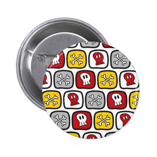 Cartoon Skulls and Bones Halloween Button