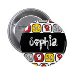 Cartoon Skulls & Bones Halloween Party Name Tag Buttons