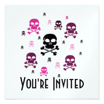 Cartoon Skulls Collage - Pink Personalised Announcements