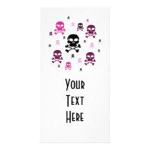 Cartoon Skulls Collage - Pink Customized Photo Card