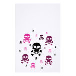 Cartoon Skulls Collage - Pink Personalized Stationery