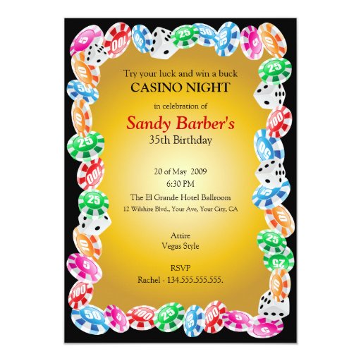 Casino night birthday party invitations