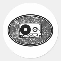 Cassette Tape Black & White Round Sticker
