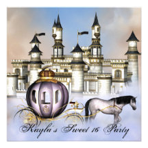 Castle Clouds Princess Carriage Sweet 16 Party Custom Invite
