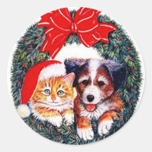 Cat and Dog Christmas Sticker