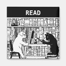 Cat and Dog in the Library Magnets