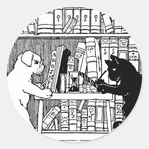 Cat and Dog in the Library Stickers