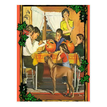 Cat and Jack O'Lantern Halloween Postcard