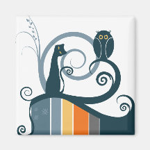 Cat and Owl Original Design Refrigerator Magnets