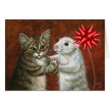 Cat and Rat Dancing Christmas Card