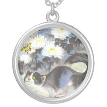 cat and yellow butterflies personalized necklace