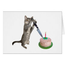 Cat Cutting Birthday Cake Card