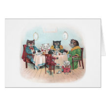 Cat Family Sits Down to Breakfast Cards