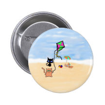 Cat Friends Playing On A Sandy Beach Button