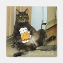 Cat Having A Beer Fridge Magnet