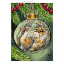Cat in the Christmas ornament card