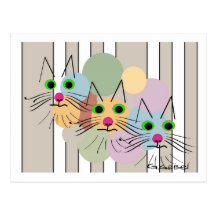 Cat Lovers "Three Amigos" Cat Art Post Cards