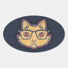 Cat Nerd Oval Sticker
