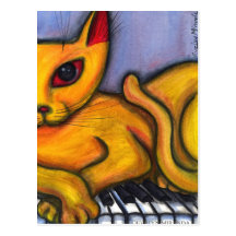 Cat On Piano Postcards