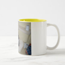 Cat on toilet cup mug