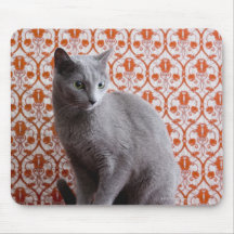 Cat (Russian blue) and wallpaper background Mouse Pads