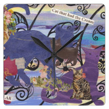 Cat that Had the Cream Square Wall Clocks