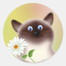 Cat With Flower Round Stickers