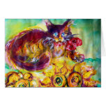 CAT WITH RED RIBBON AND SUNFLOWERS Father's Day Greeting Cards