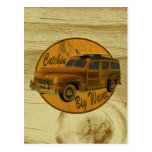 catchin' big waves in the woodie wood postcards